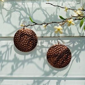 Brass Hammered Round Earrings Set